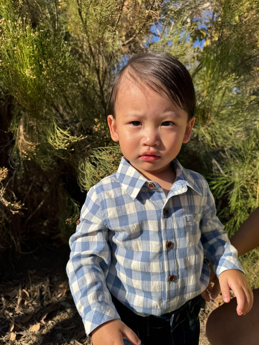 Blue and White Plaid Jasper Woven Onesie