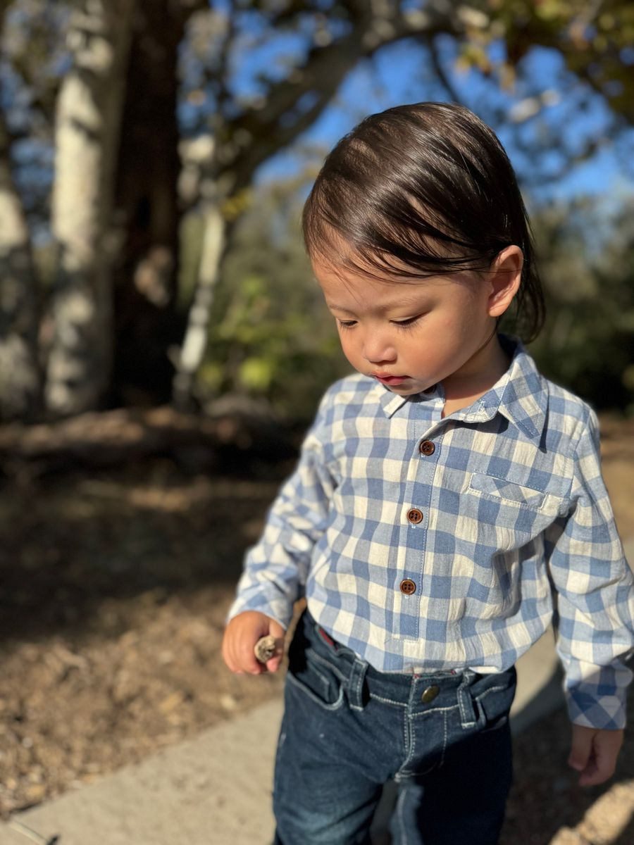 Blue and White Plaid Jasper Woven Onesie