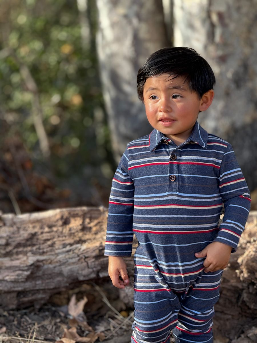 Chambray Multi Stripe Kingston Polo Romper