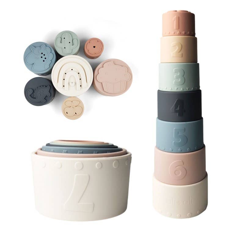 Stacking Cups Toy Soft Silicone with Shapes Bath or Beach
