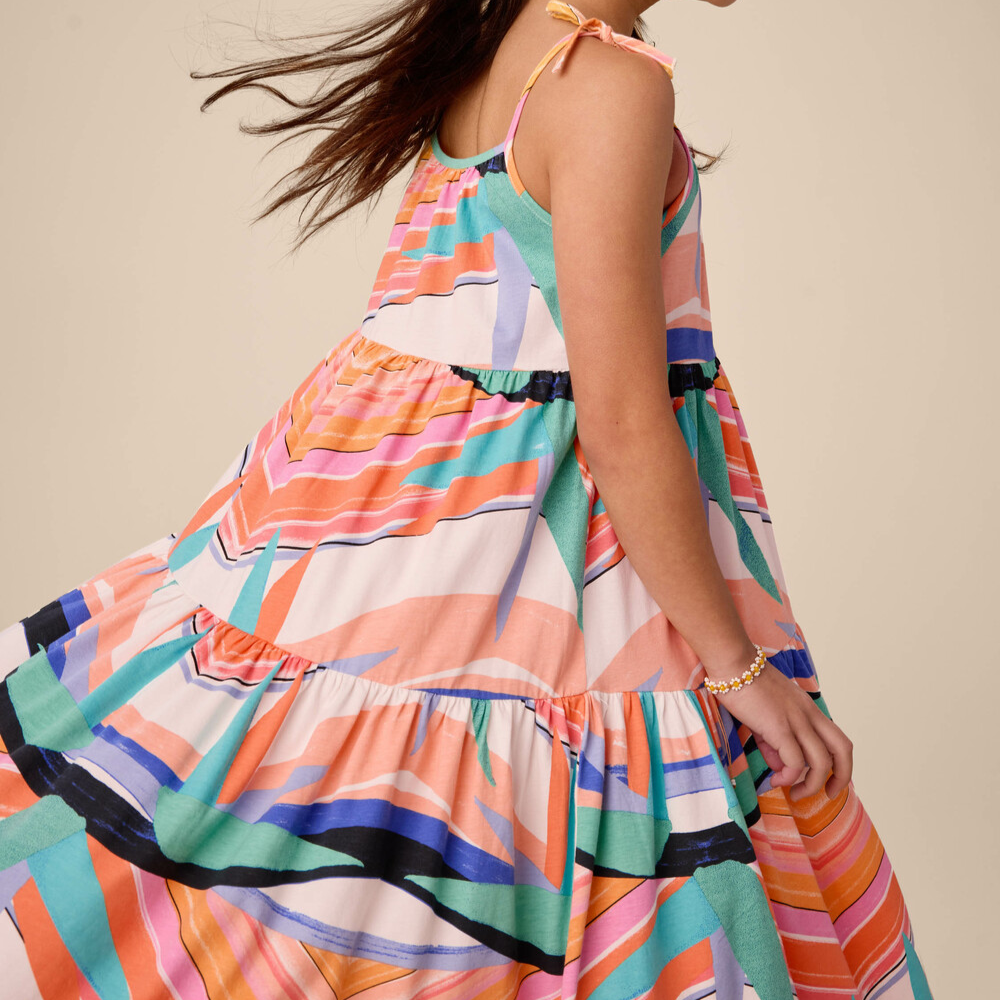 Tie Shoulder Tiered Dress