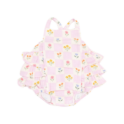 Floral Check Ruffle Sunsuit