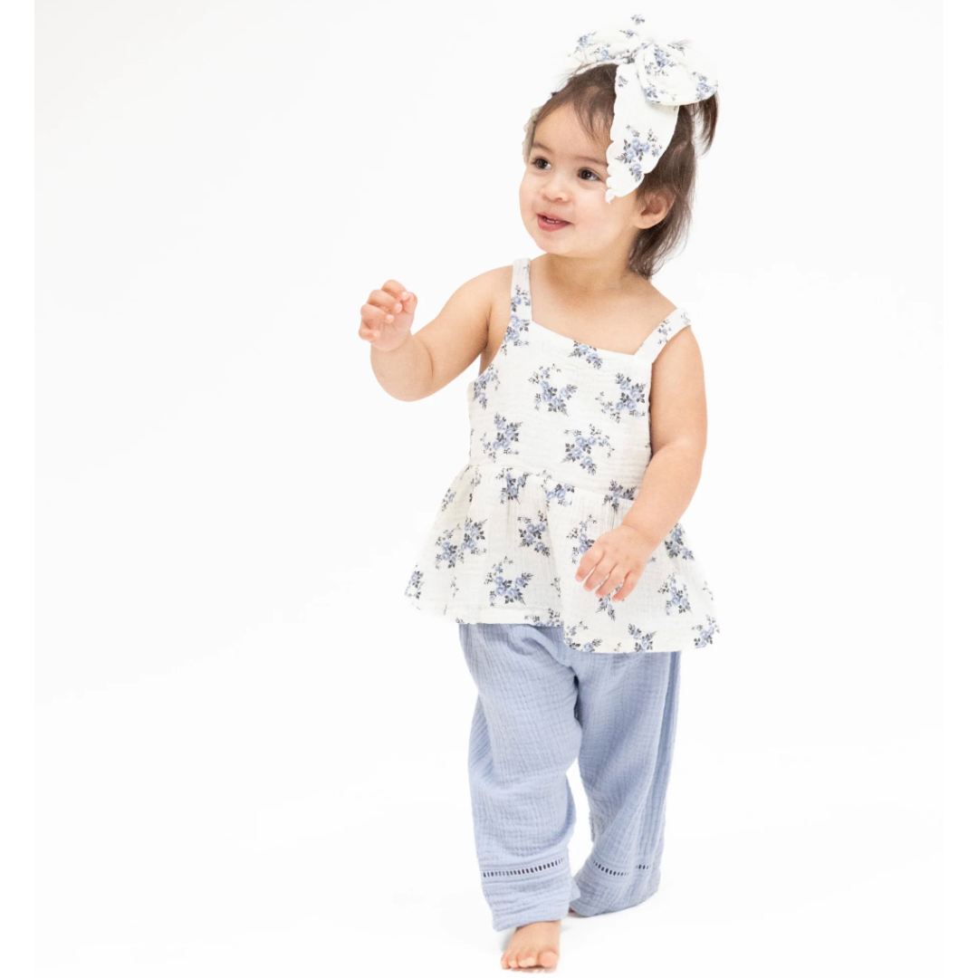 Belle Rosette Dot Peplum Tank with Smocked Waist Pant