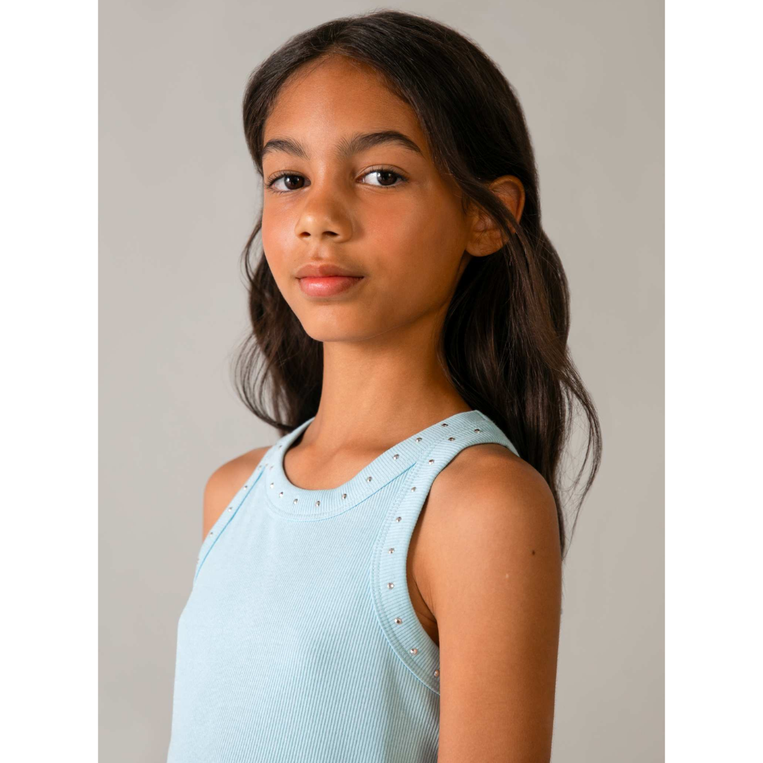 Aqua Ribbed Tank Top