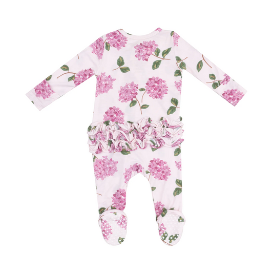 Hydrangeas Ruffle Zipper Footie