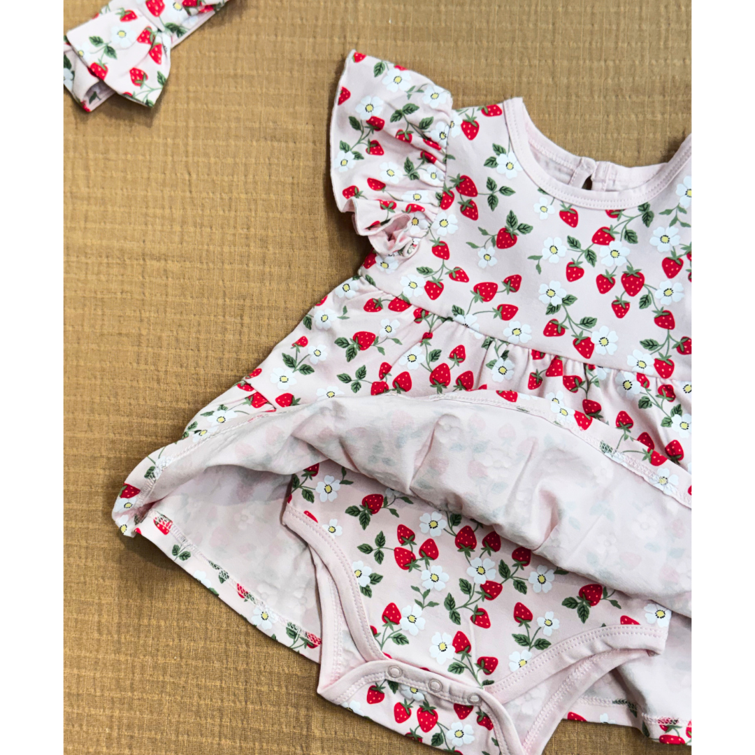 Strawberry Flutter Bodysuit and Bow Set