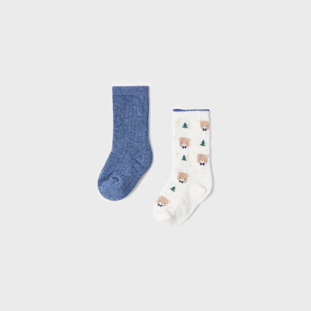 Navy Tan Bear Sock Set