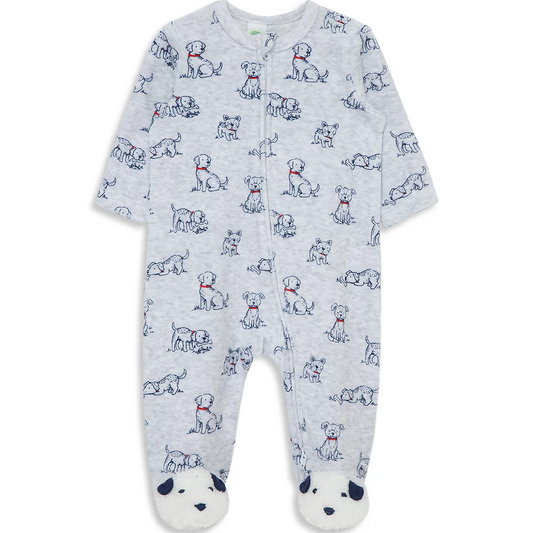 Gray Velour Puppy Footie