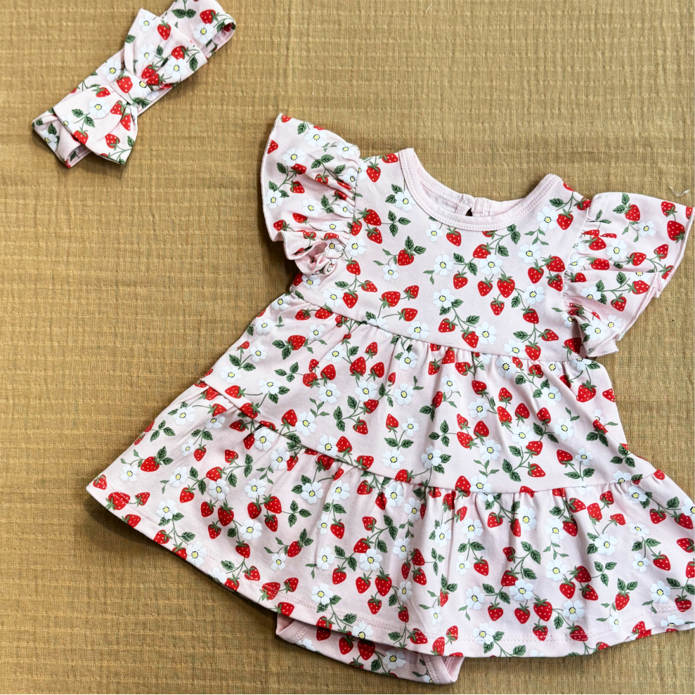 Strawberry Flutter Bodysuit and Bow Set