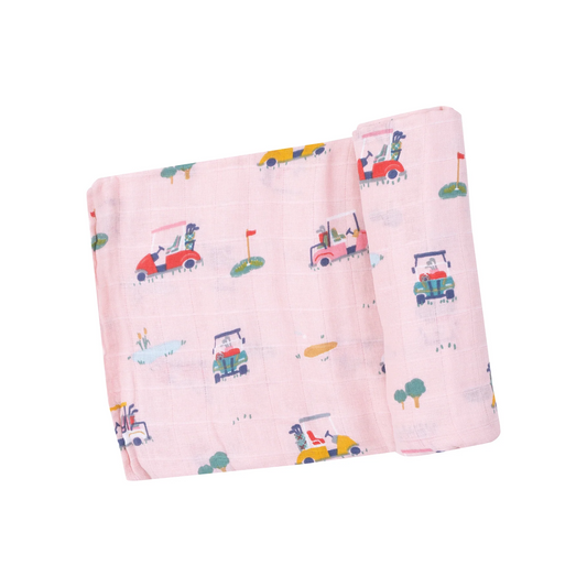 Golf Cart Cuties Pink Swaddle Blanket