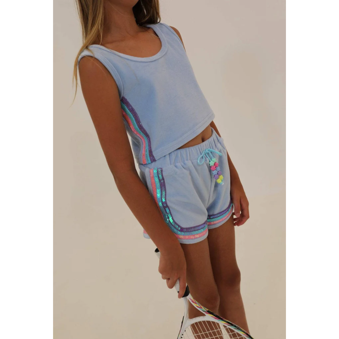 Blue Rainbow Velour Tank Set