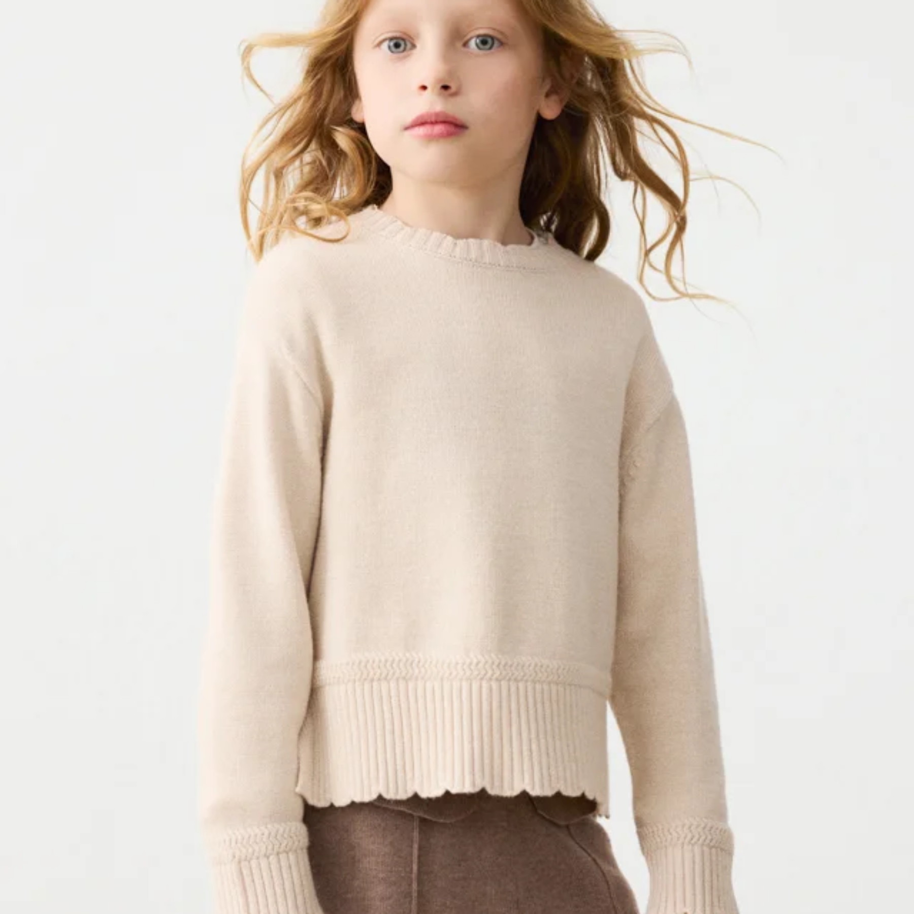 Beige Vigo Scalloped Sweater