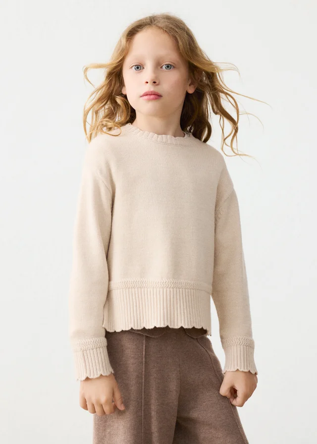 Beige Vigo Scalloped Sweater