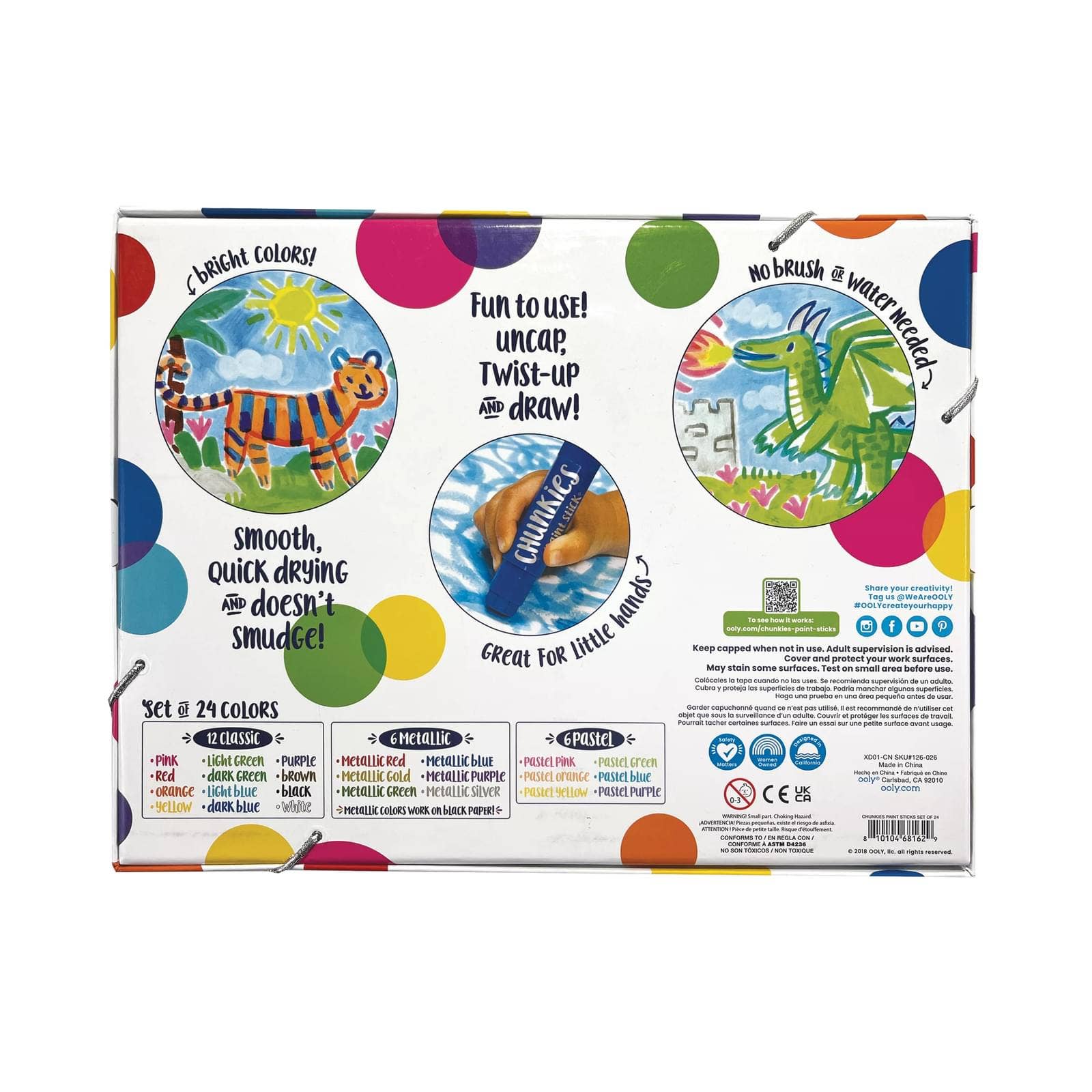 Paint Sticks for Kids - Mess-Free Chunkies 6 Pack Classic Colors | OOLY