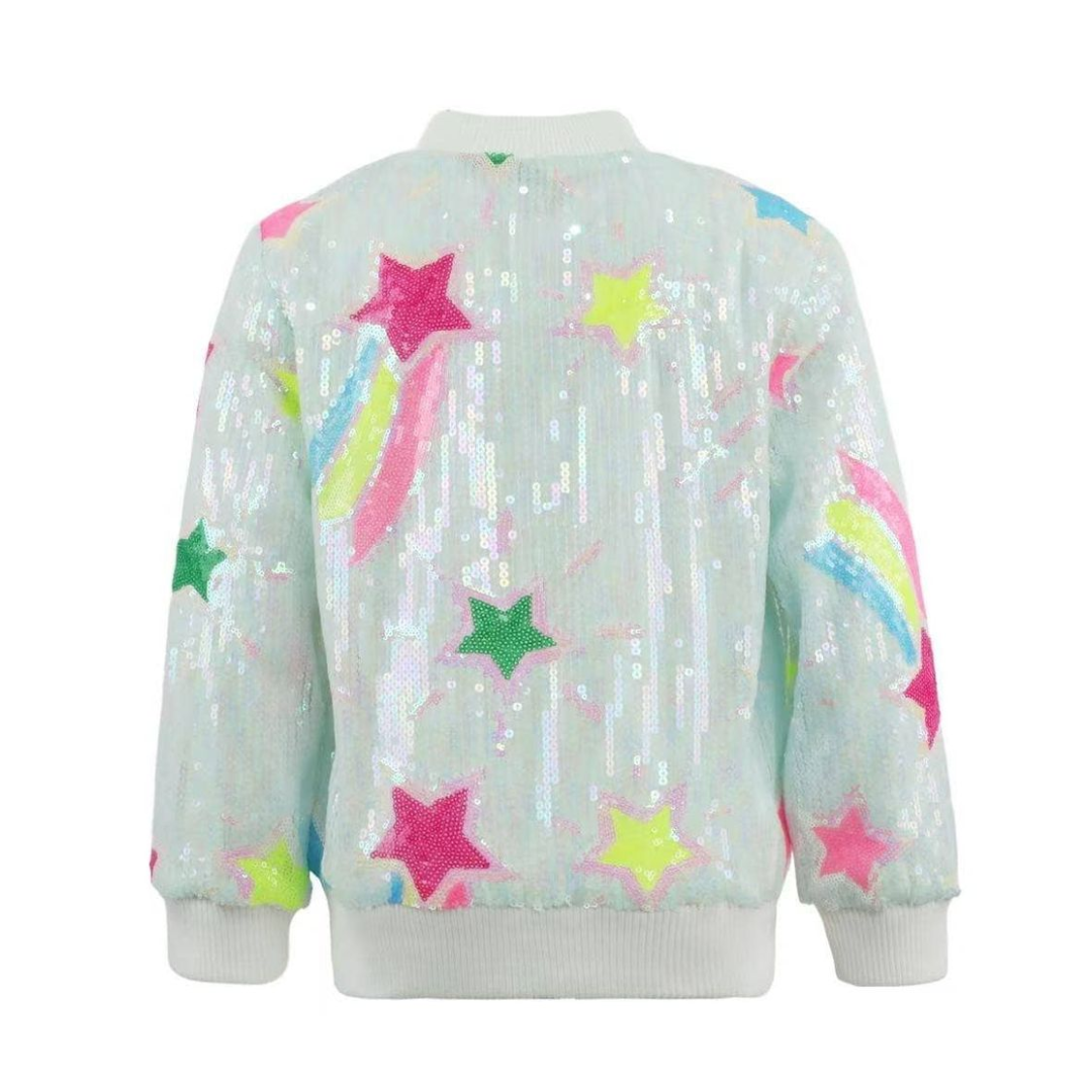 Rainbow Shooting Star Sequin Bomber