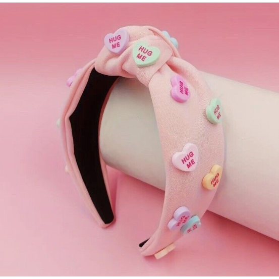 Valentines Headband Candy Heart Knot Headband | Pink