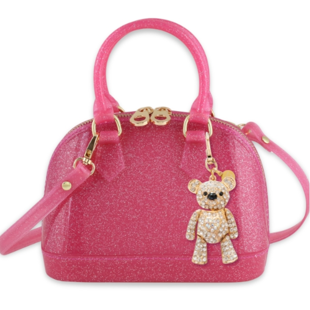 Hot Pink Sparkle Cate Bag with Crystal Teddy Swag