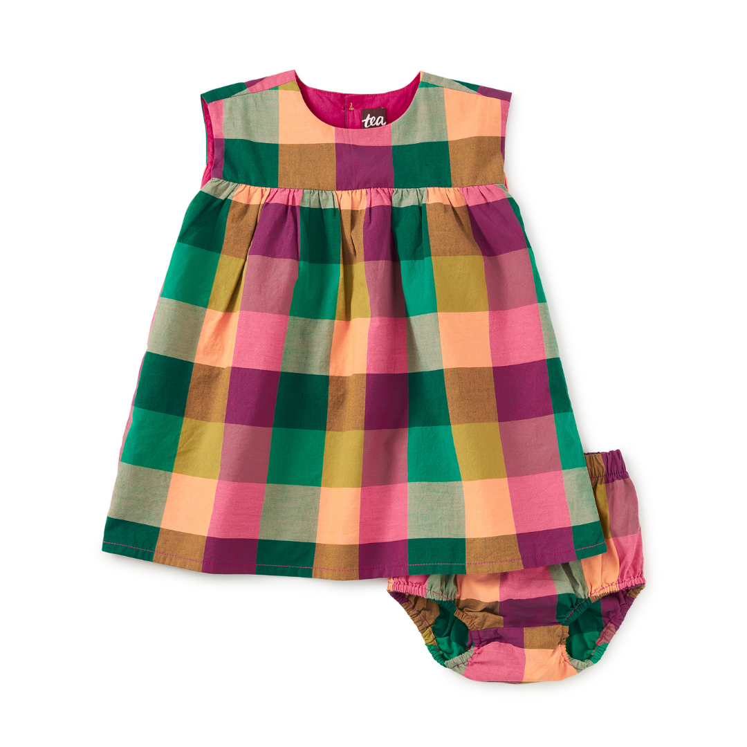 Barcelona Plaid Printed Empire Dress Set