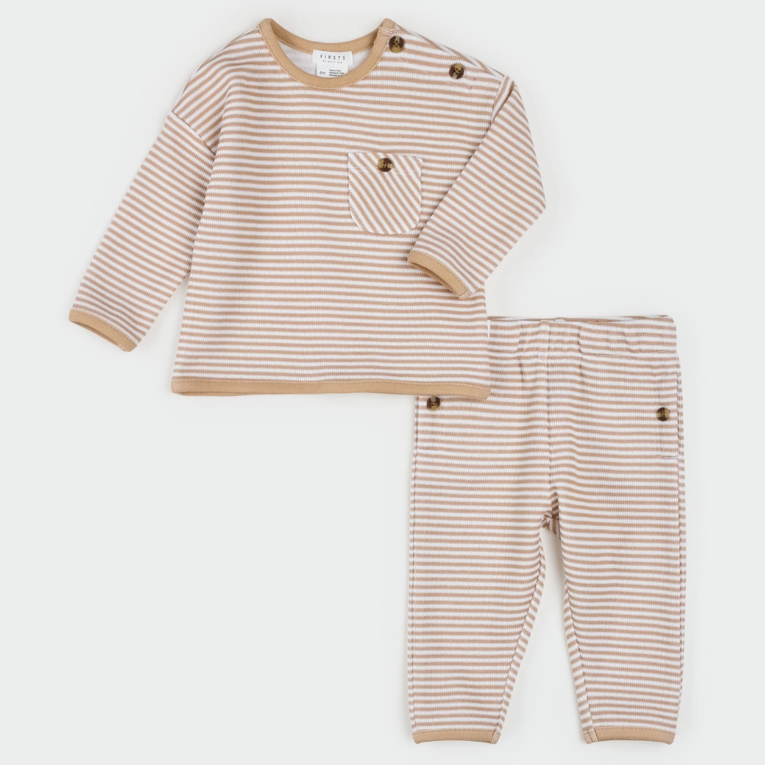 Mocha Striped Double Jersey Outfit Set