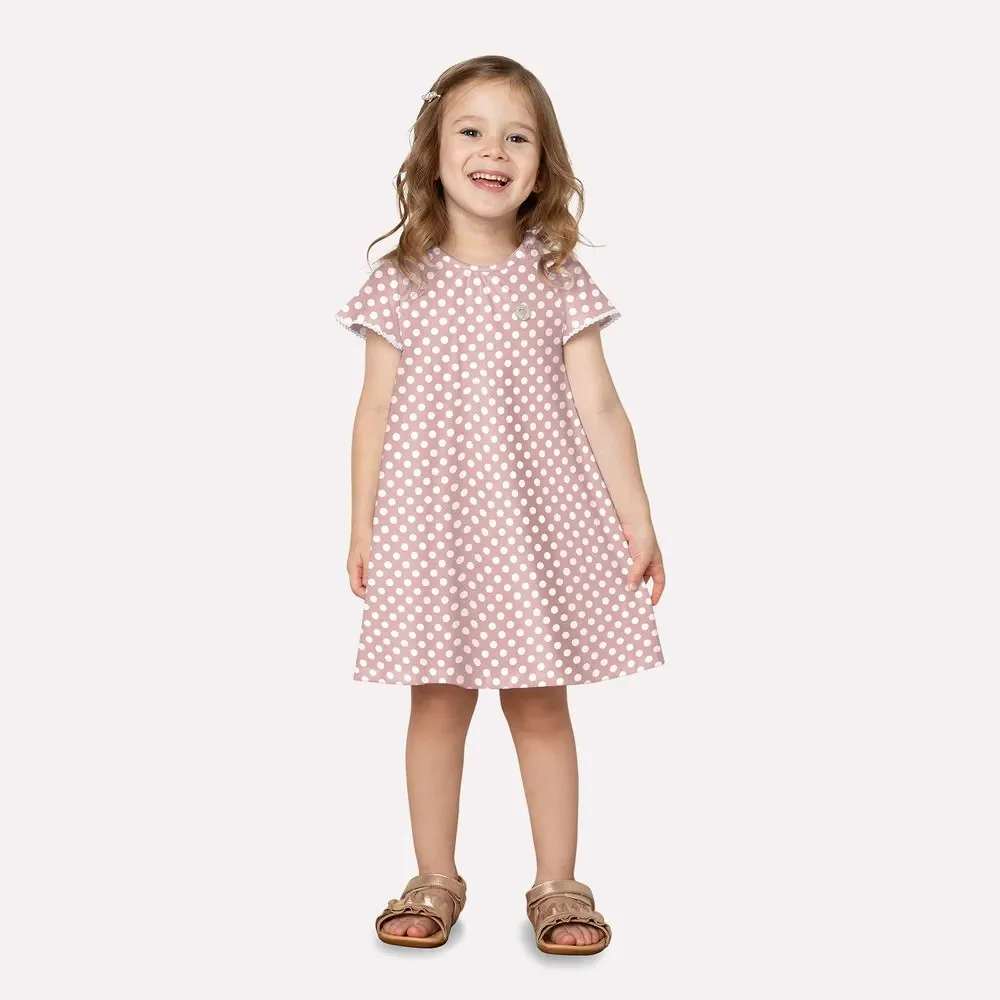 Pink White Polka Dot Flutter Dress