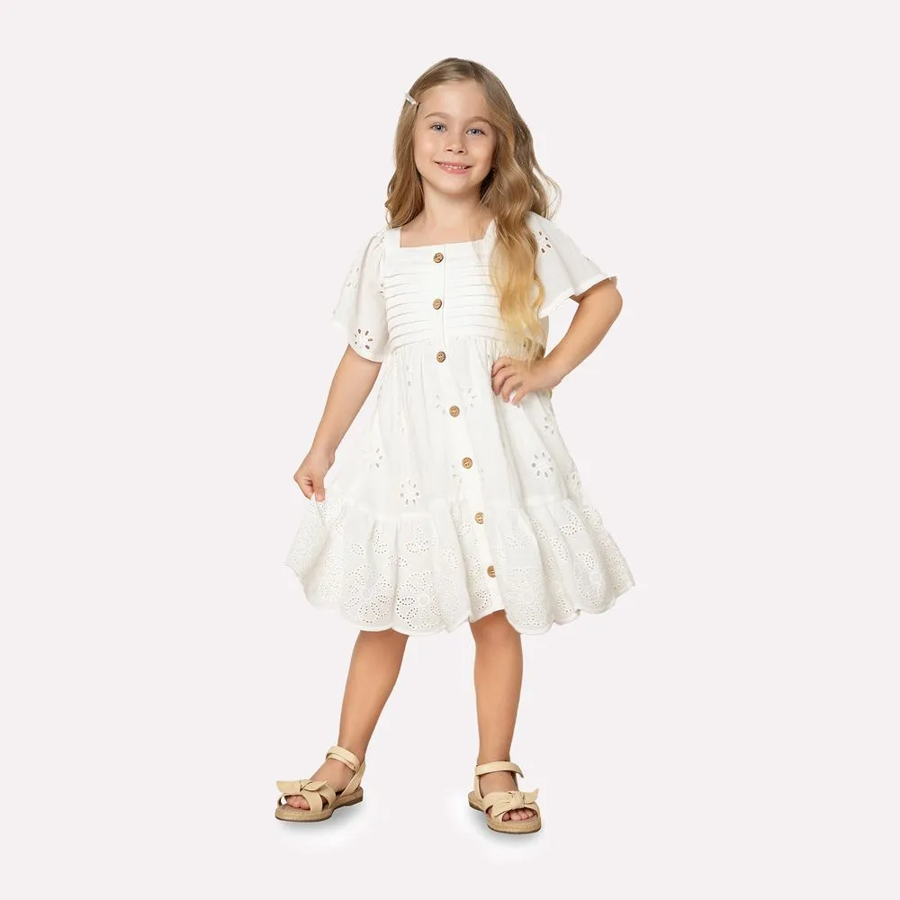 White Eyelet Flutter Sleeve Dress