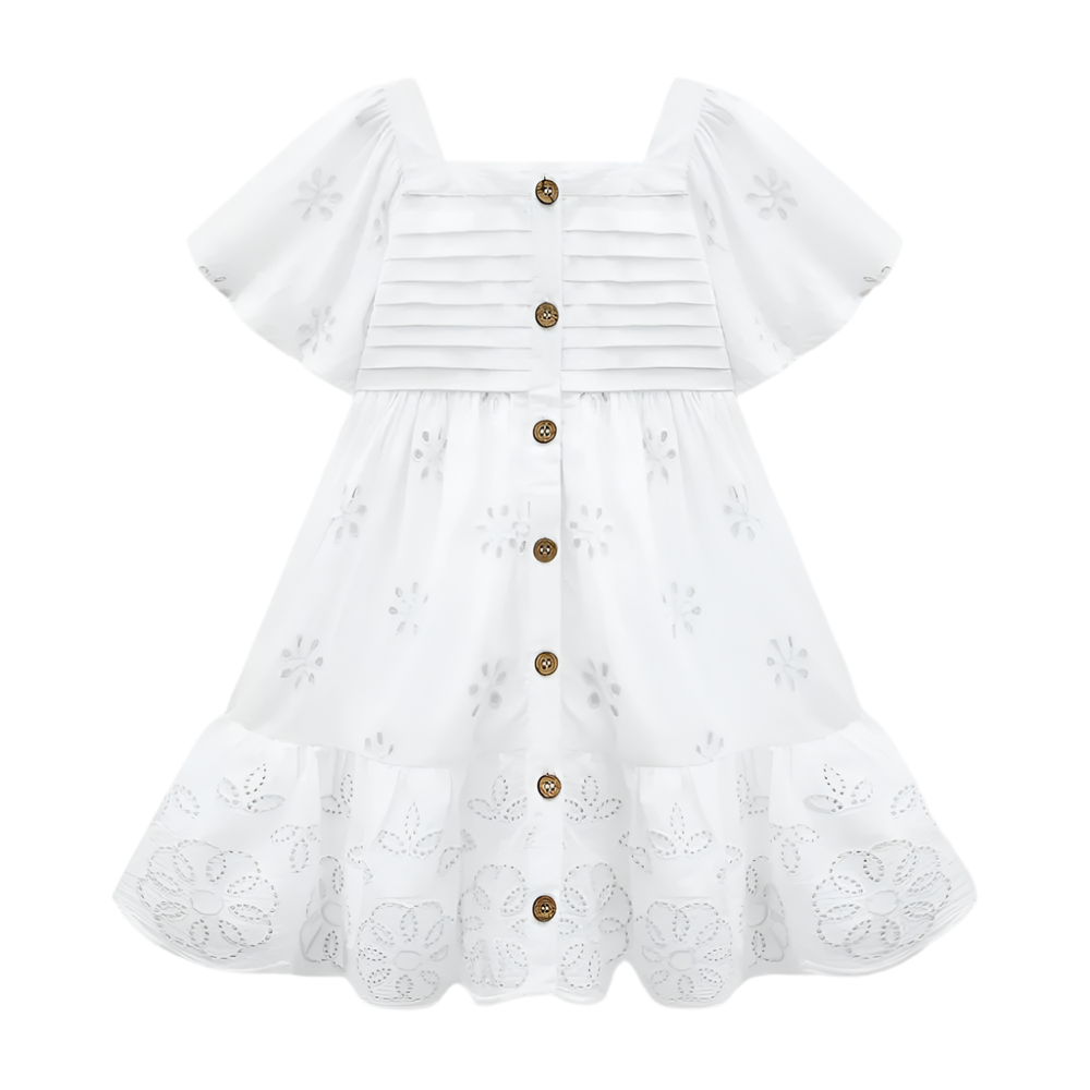 White Eyelet Flutter Sleeve Dress