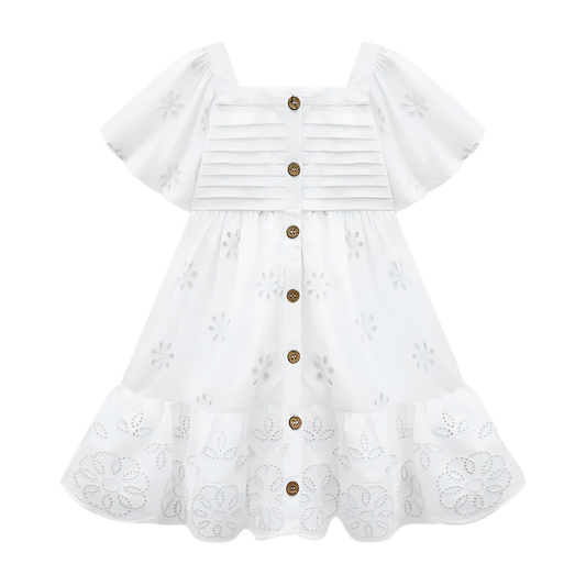 White Eyelet Flutter Sleeve Dress