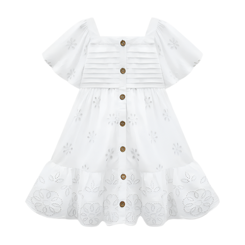White Eyelet Flutter Sleeve Dress
