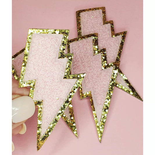 Pink Lightning Bolt Chenille Patches