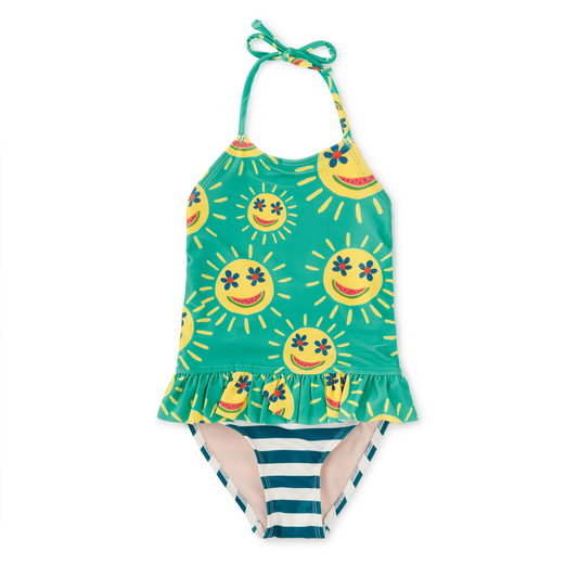 Smiley Sun Peplum One Piece Bathing Suit