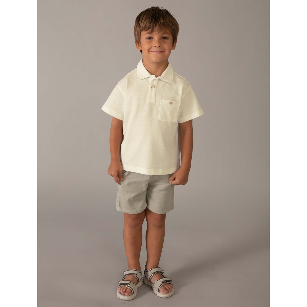 Cream Short Sleeve Boys Polo