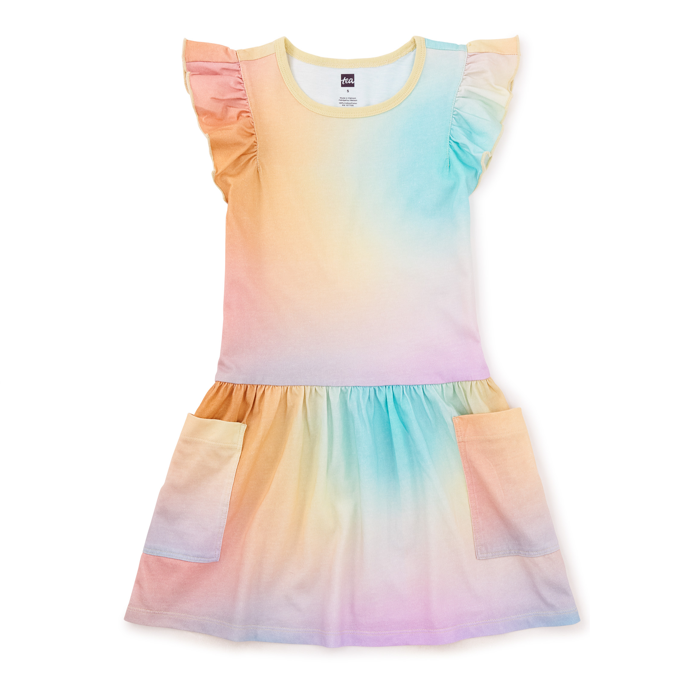 Rainbow Gradiant Flutter Sleeve Pocket Dress