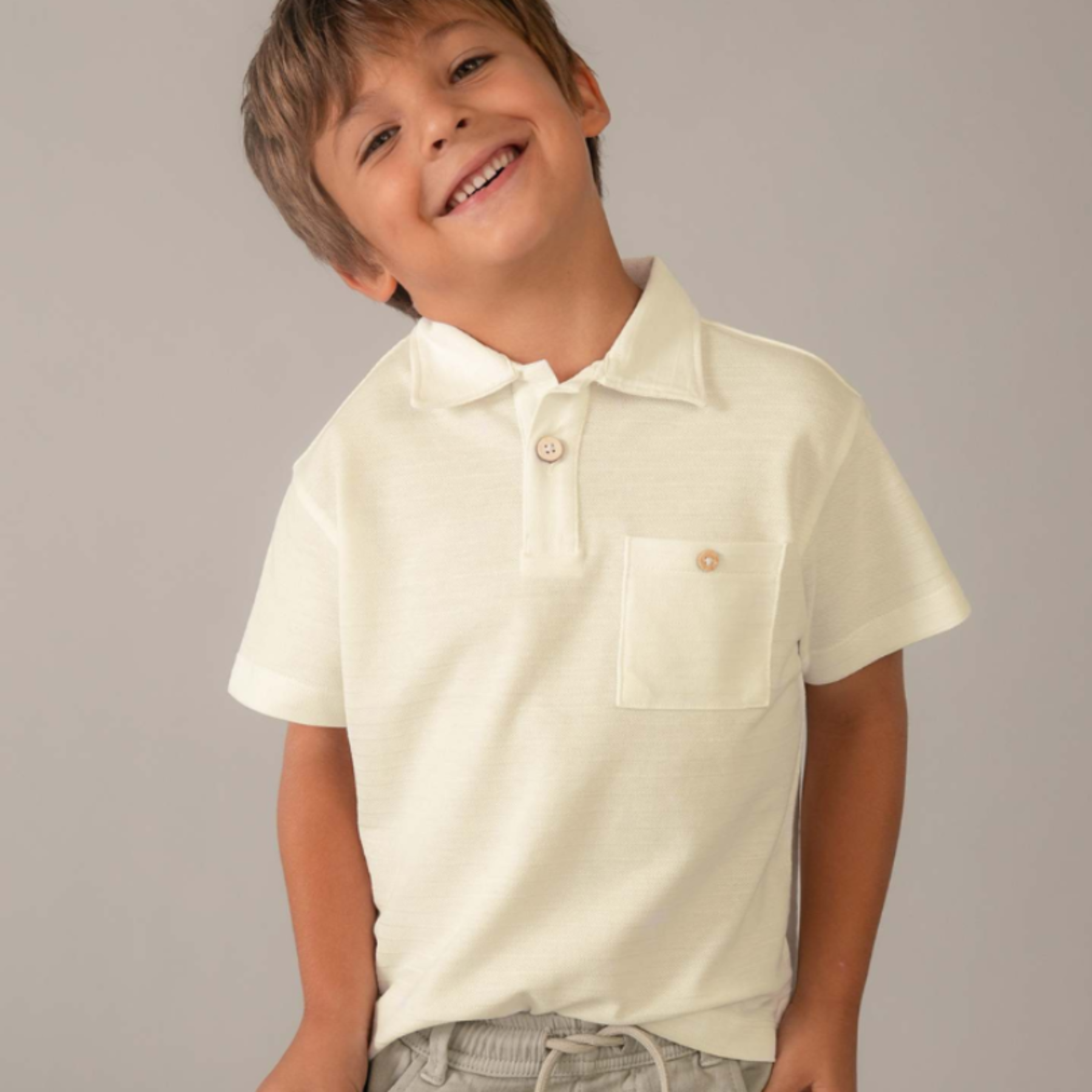 Cream Short Sleeve Boys Polo