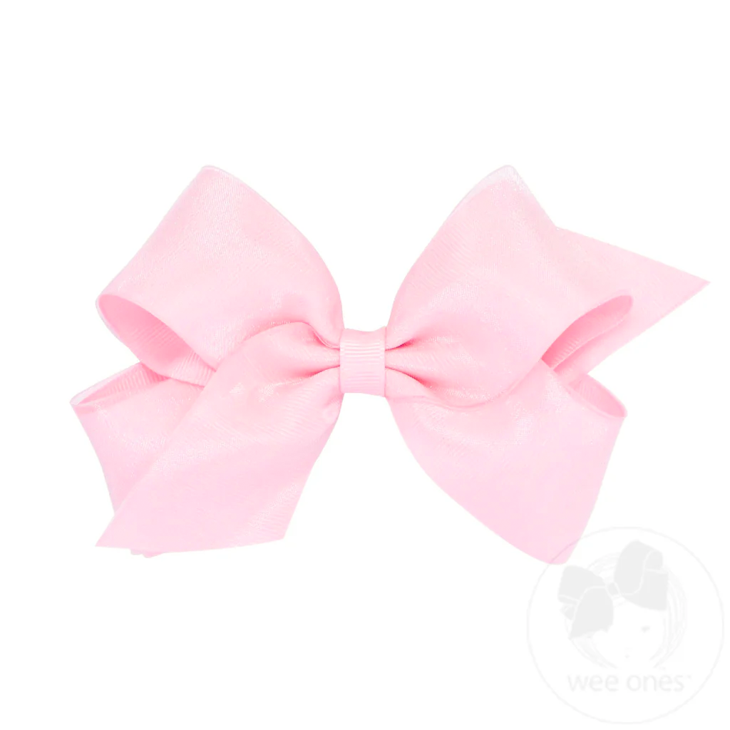 Organza Overlay Medium Grosgrain Hair Bows (Pinks)