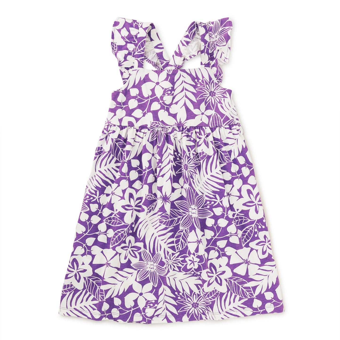 Tropical Foliage Ruffle Strap Dress