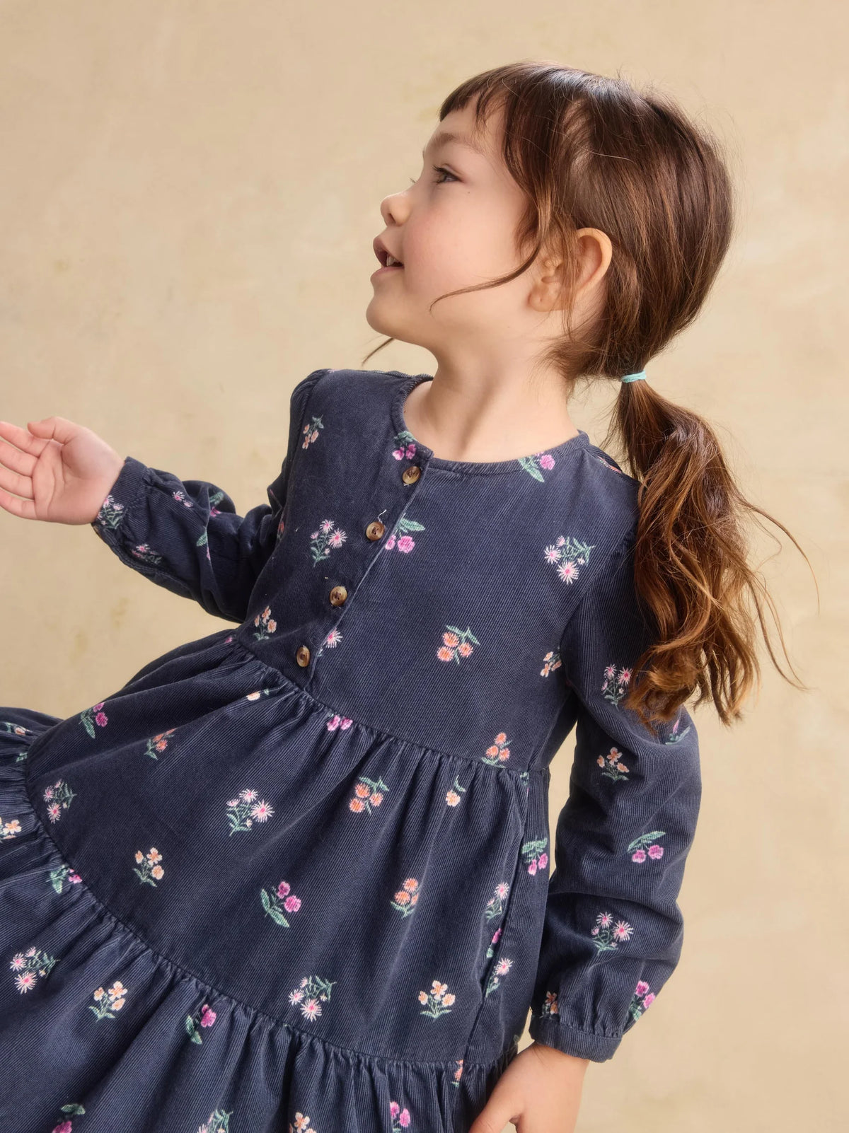 Midnight Posy Corduroy Henley Shirtdress