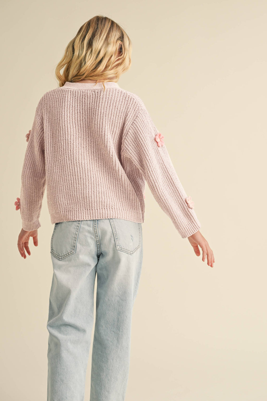 Blush Pink Crochet Flower Cardigan
