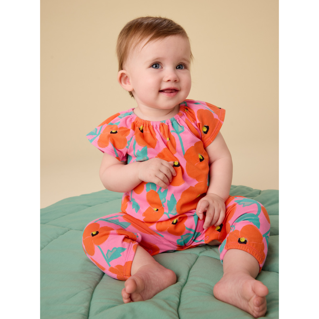 Tulip Sleeve Baby Romper in Poppy Poppies