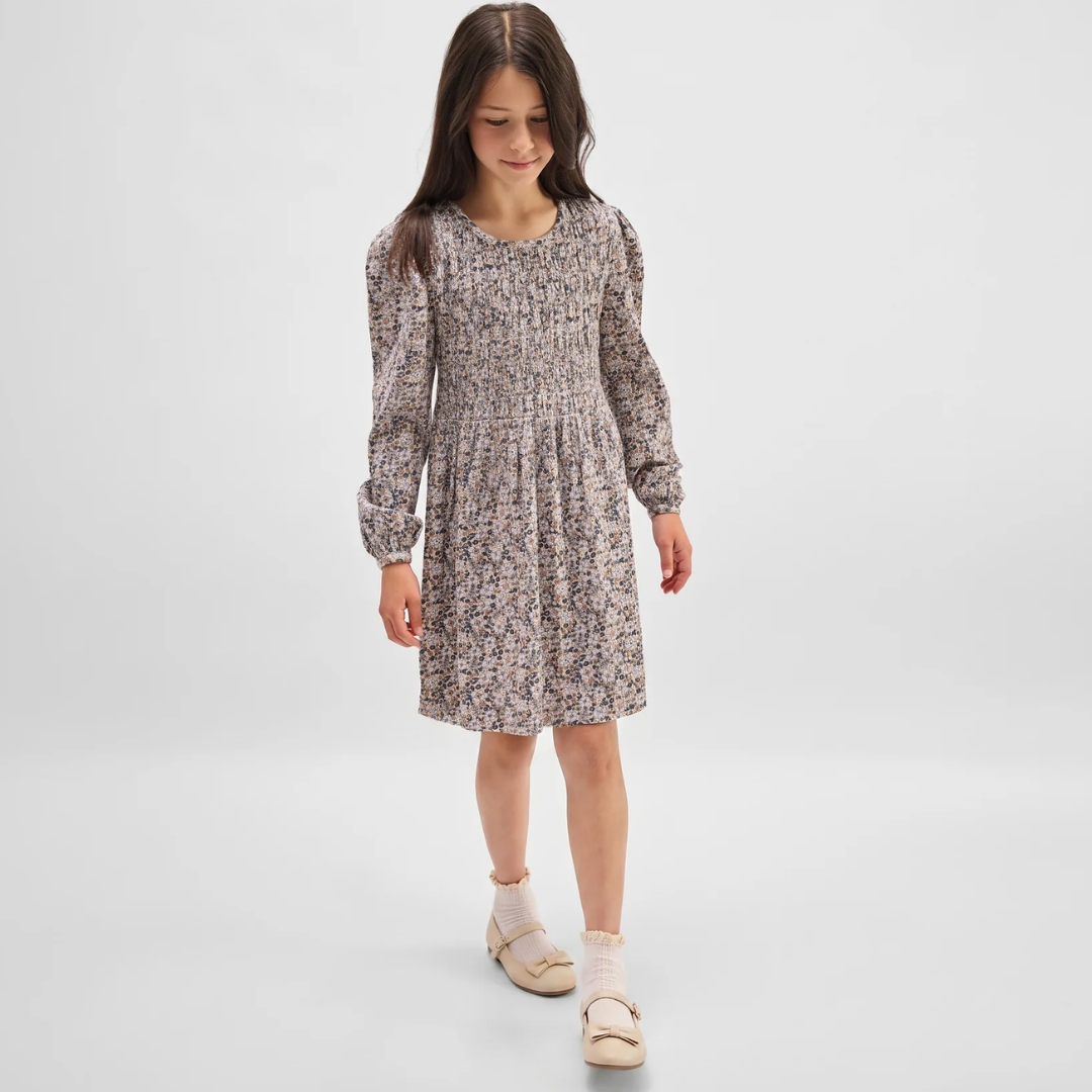 Vintage Flowers Print on Almond Jersey Dress