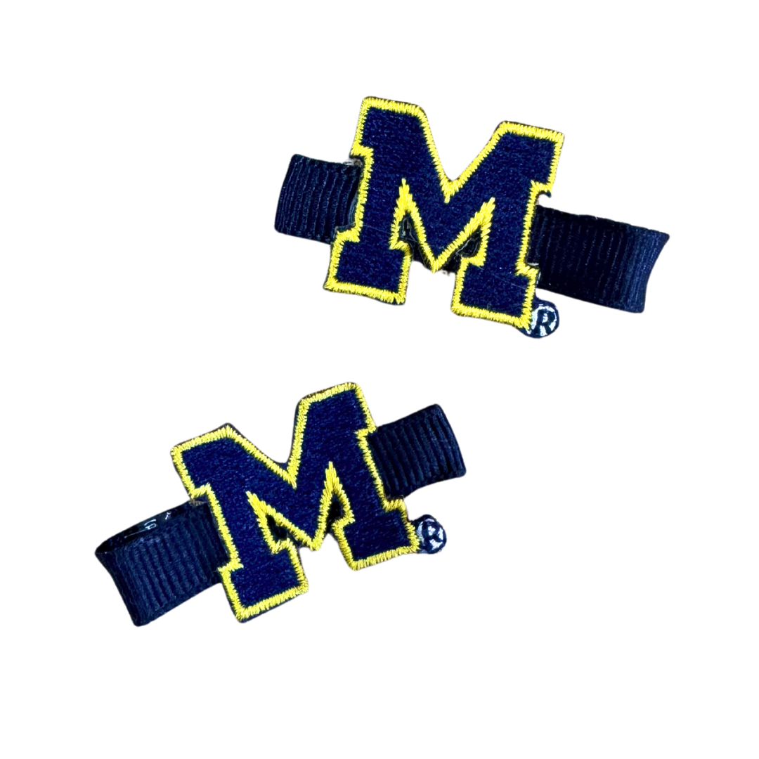 Navy Block M Michigan Hair Clips Set