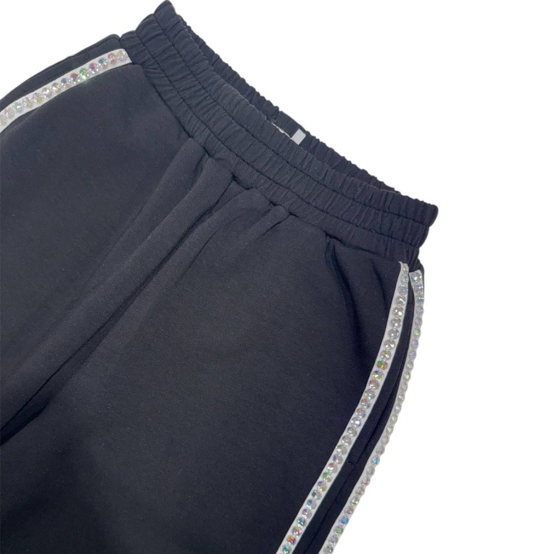 Black Gem Wide Leg Track Pants