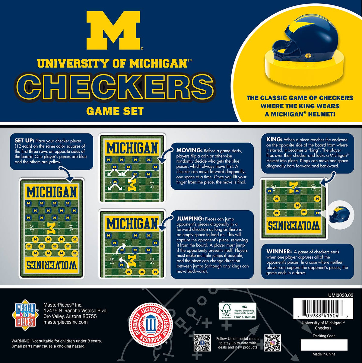 Michigan Wolverines Checkers Board Game