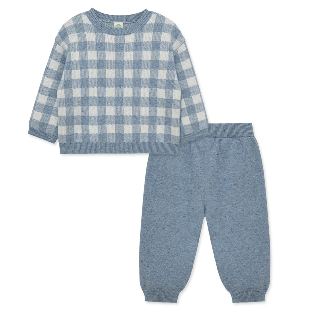 Blue Gingham Sweater Set