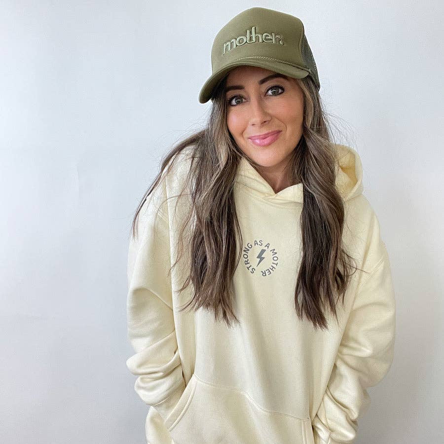 "mother." Embroidered Trucker Hat - Olive