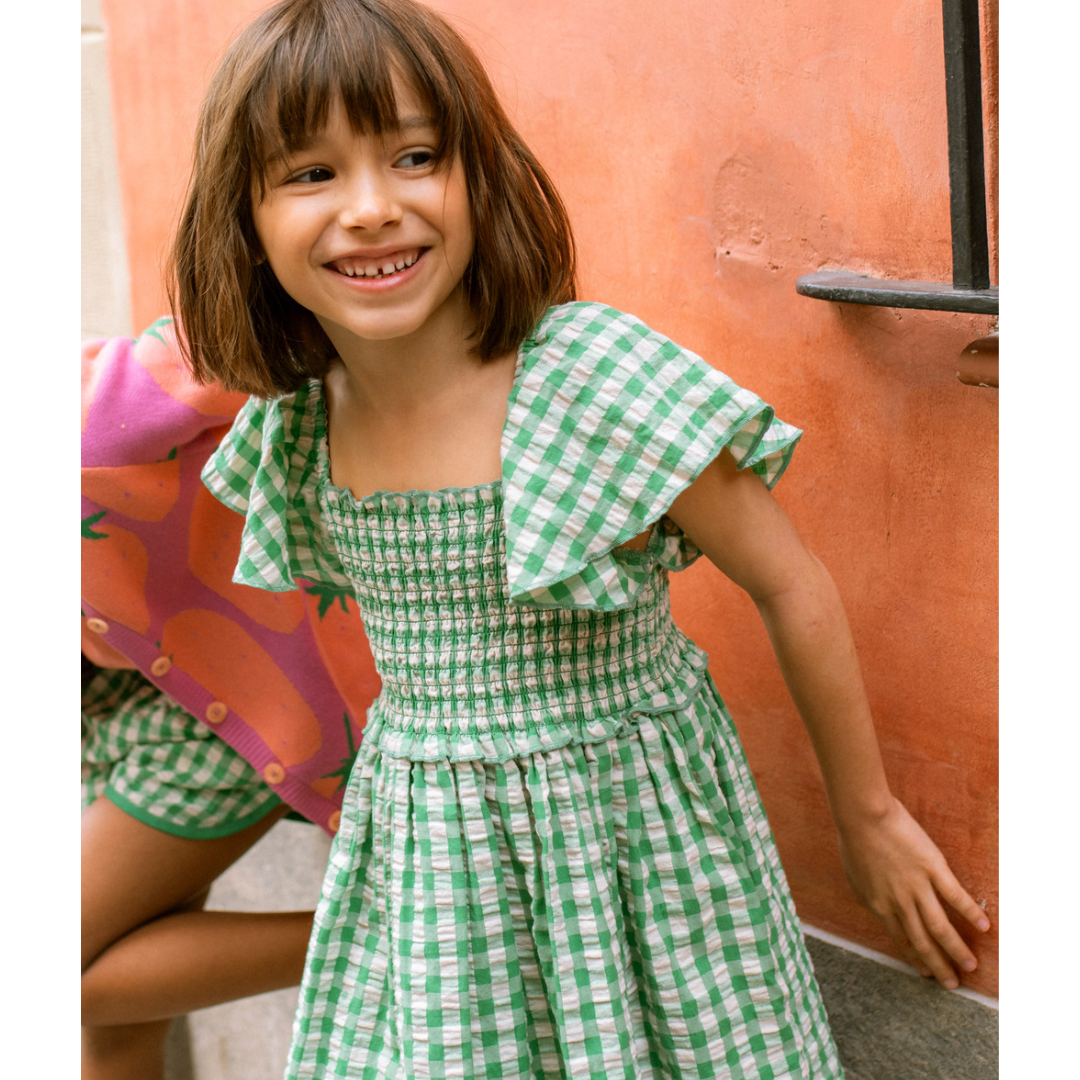 Flutter Sleeve Smocked Dress Garden Party Check