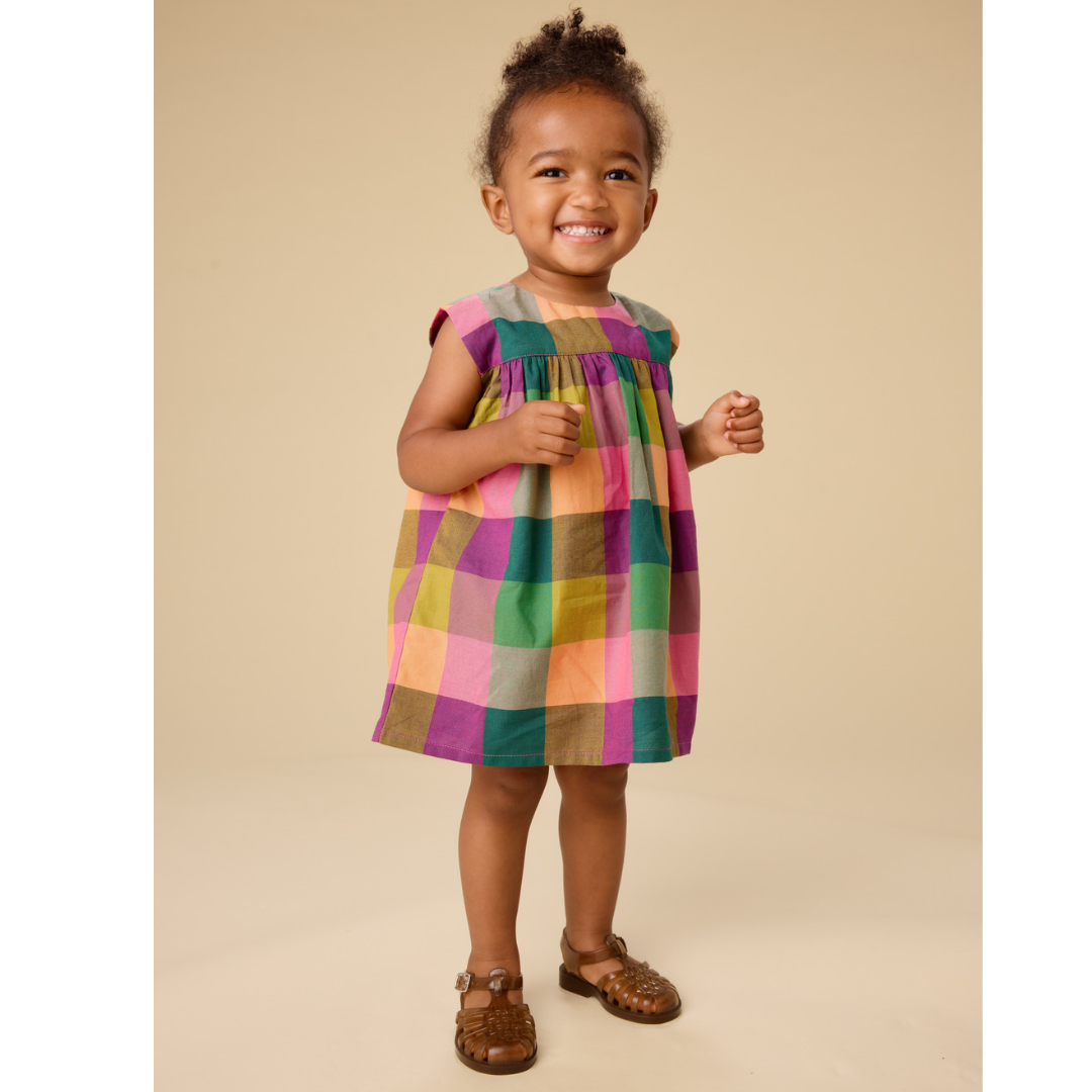 Barcelona Plaid Printed Empire Dress Set