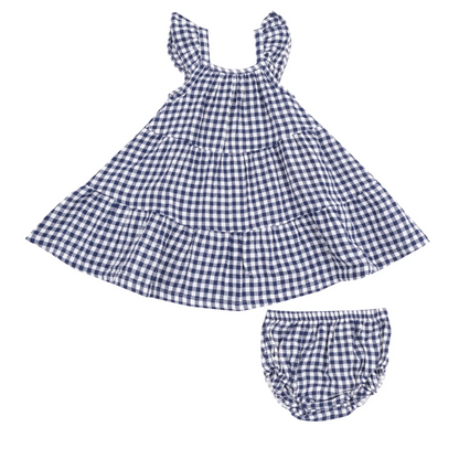 Navy Gingham Twirly Sundress and Bloomer