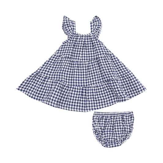 Navy Gingham Twirly Sundress and Bloomer