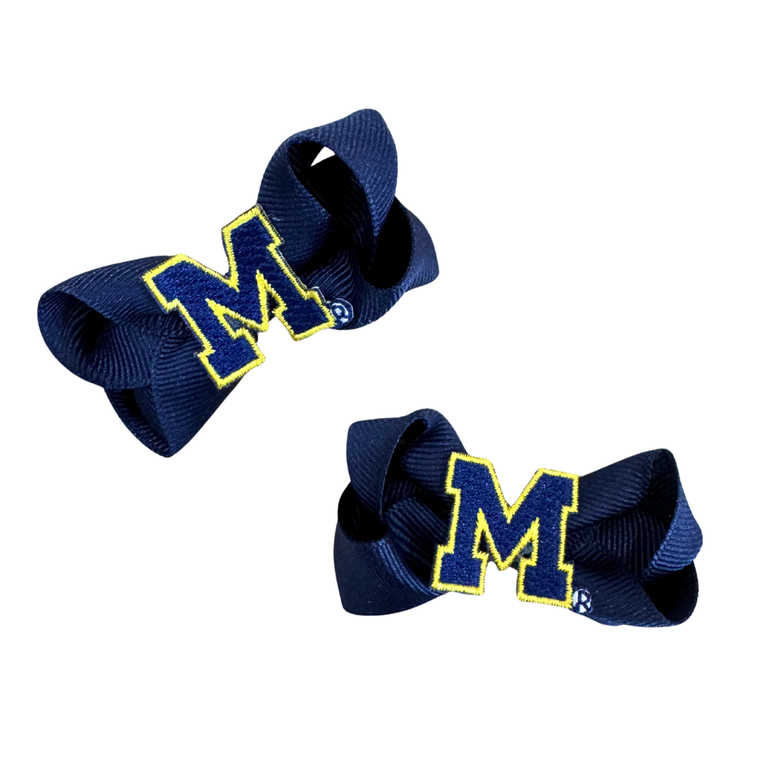 Navy Michigan Block M Ribbons Hair Set