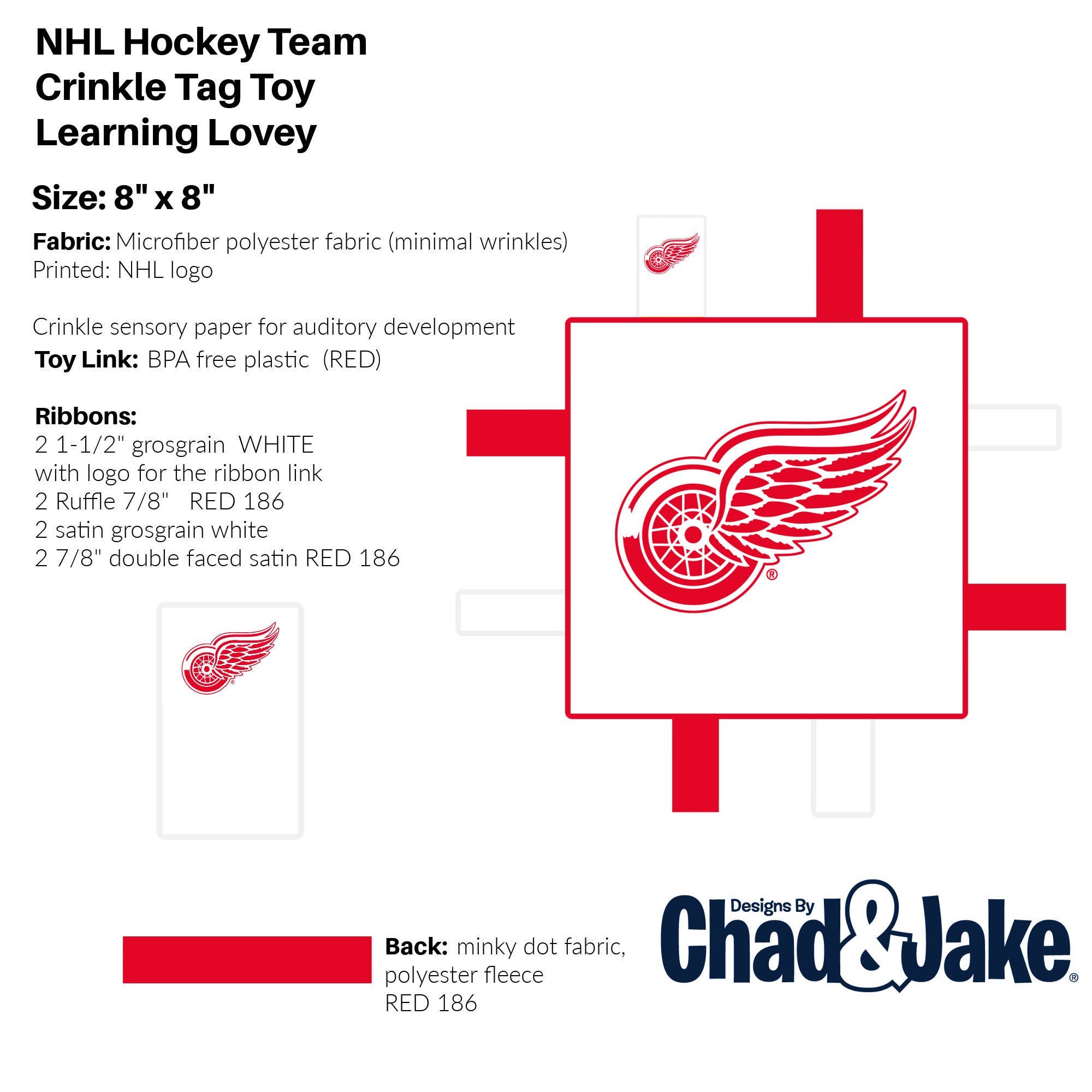 Detroit Red Wings Hockey Stroller Tag Toy Learning Lovey